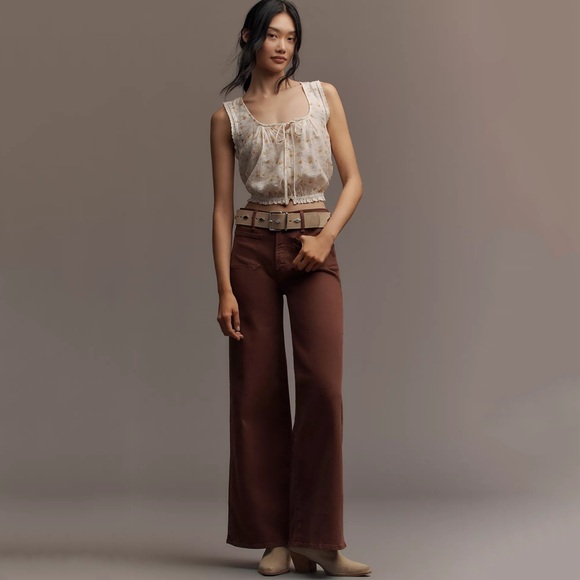 NWT MOTHER The Undercover Sneak High Rise Wide Leg Jeans Friar Brown Size 28